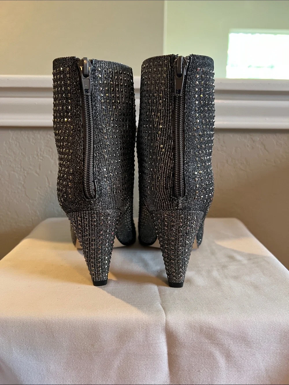 Louise et Cie Black Crystal-Embellished Pointed Ankle Boots